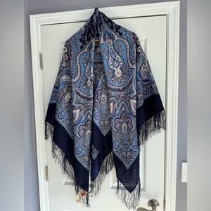 Pavlovo Pasad Blue “ Spanish” Large Russian Shawl 100% Wool Pashmina Scarf